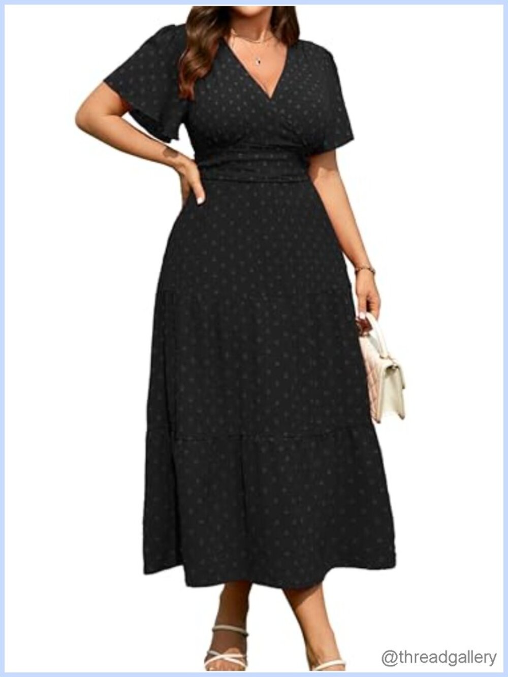 Plus Size Wrap V Neck Swiss Dot Maxi Dress Wedding Guest
